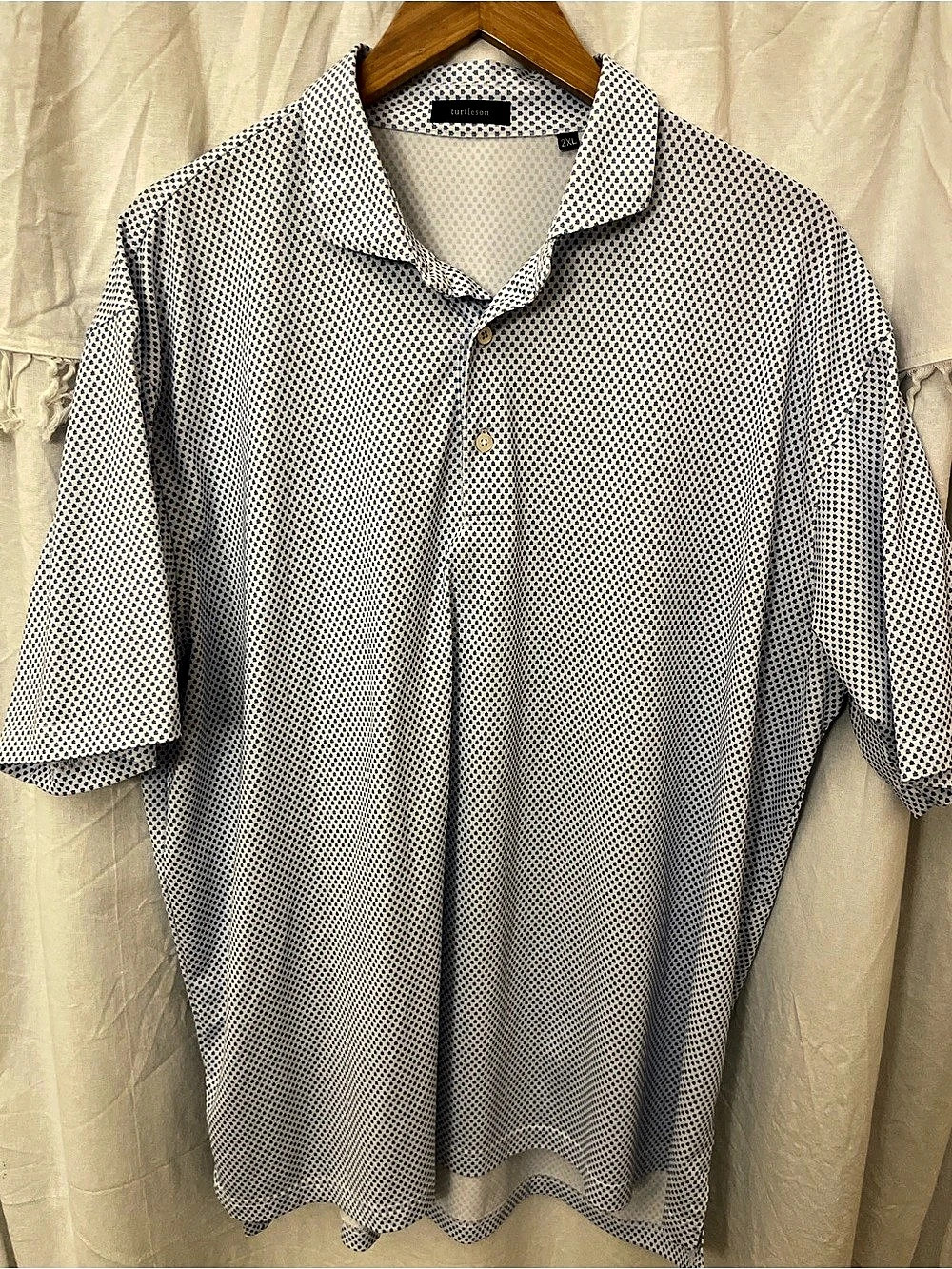 Turtleson Men's Geometric Polo in White & Blue 2XL Like New